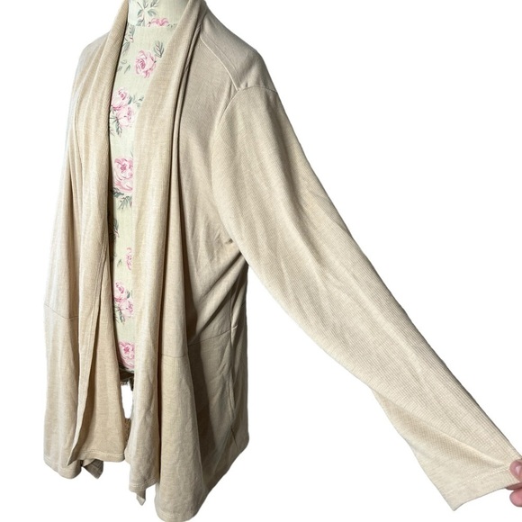 LOGO Lounge Duster Cardigan long length, beige, plus size, cozy travel size 2X - Picture 9 of 16
